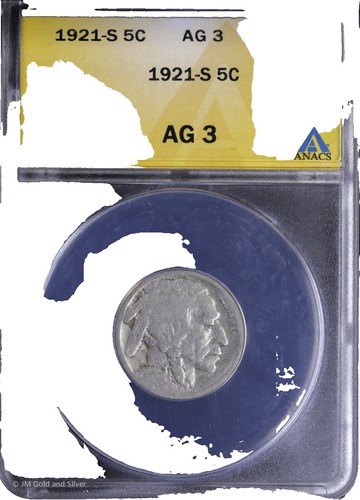 1916-S .05 ANACS EF 40 Buffalo Nickel, Indian Nickel, 5 Cent Piece