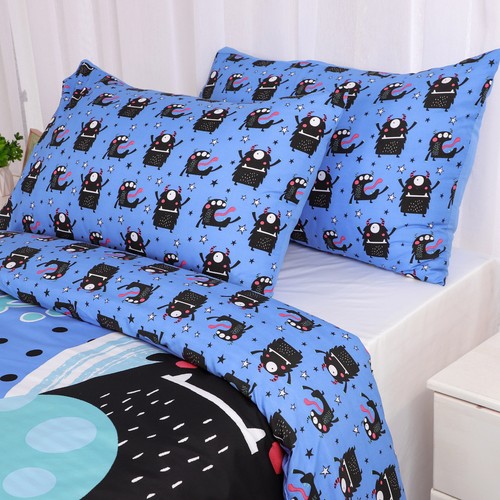 3 Piece Polyester Microfiber Kids Duvet Cover Set Big Black Cartoon Print Twin - Bild 8 von 10