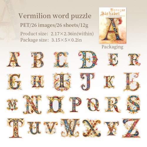 Baroque Alphabet Letters PET Stickers Decorative Collage DIY Bullet Journal Card - Picture 7 of 13