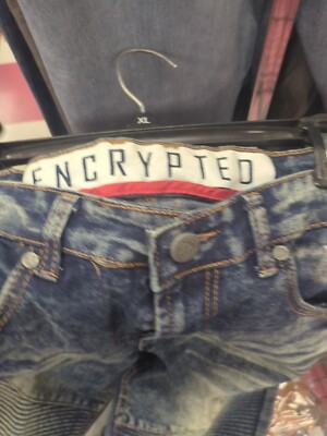 Encrypted Jeans Men s Sz 32x30 Blue Moto Slim Stonewashed Torn Distressed/Clean 