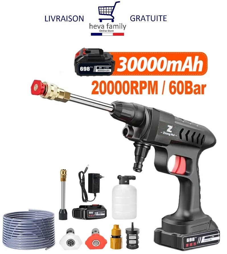 Nettoyeur haute pression 60 bars pistolet nomade pour laver sa voiture au jardin