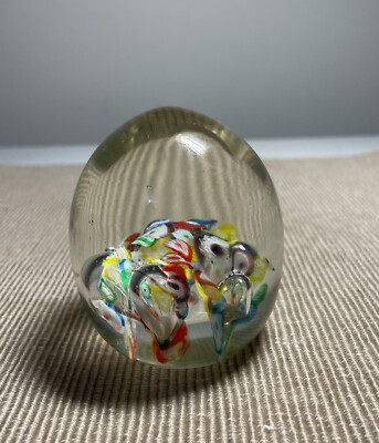 Blown Glass Paperweight Vintage Norleans Japan Multicolored Millefiori Bubbles