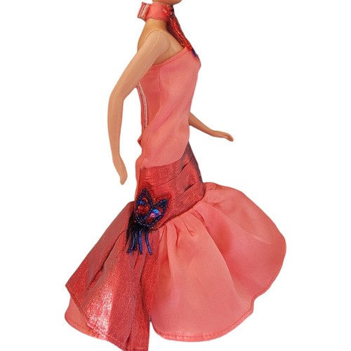 Vtg 1990's Barbie Flores De Mayo Peach Coral Dress Beaded Formal Mermaid Gown - Picture 4 of 10