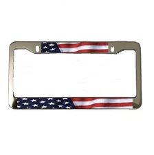 1 CHROME STAINLESS STEEL USA AMERICAN FLAG METAL CAR TRUCK LICENSE PLATE FRAME