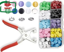 Minestylish 100 Sets Metal Snaps Buttons with Fastener Pliers Press Tool Kit Per