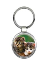 Cat : Gift Round Keychain Basket Kitten Animal Pet Cute Funny
