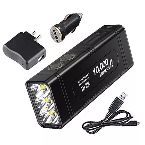 NITECORE TM10K Flashlight -Rechargeable Battery Pack w/USB Cord & USB Adapters