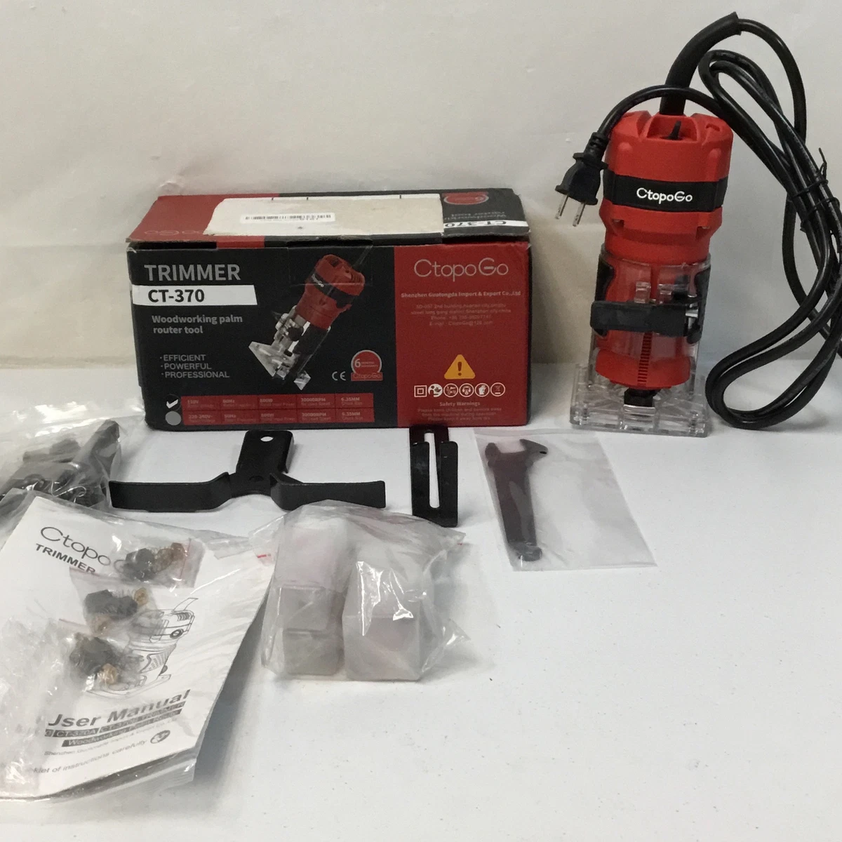 CtopoGo CT 370 Red Black Compact 110 Volt Woodworking Palm Router
