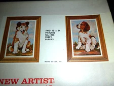 NOS Vtg 1966 Craft Master Paint By Number Kit Furry Puppies 2 canvases 10x14"