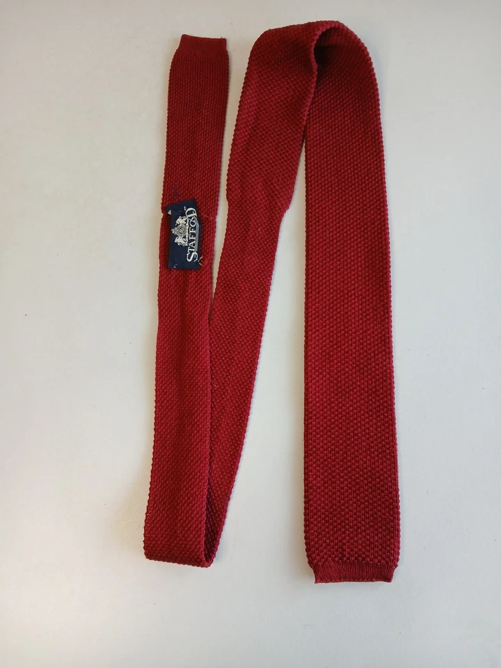 Vintage STAFFORD Square End Knit Neck Tie Dark Red Burgundy ~ Preowned - Image 3 of 4