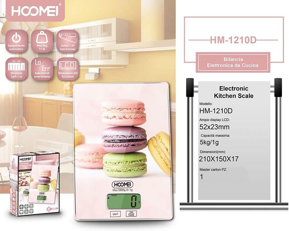 Bilancia elettronica da cucina in vetro display lcd pesa alimenti 1 g a 5 kg