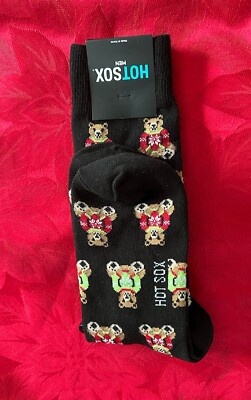 New HOTSOX Men's Black Teddy Bears Socks NWT 9-11