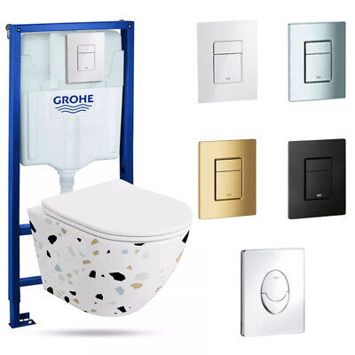 GROHE Vorwandelement Solido + Wand WC Sofi Slim Stone Weiß + Knopf Set