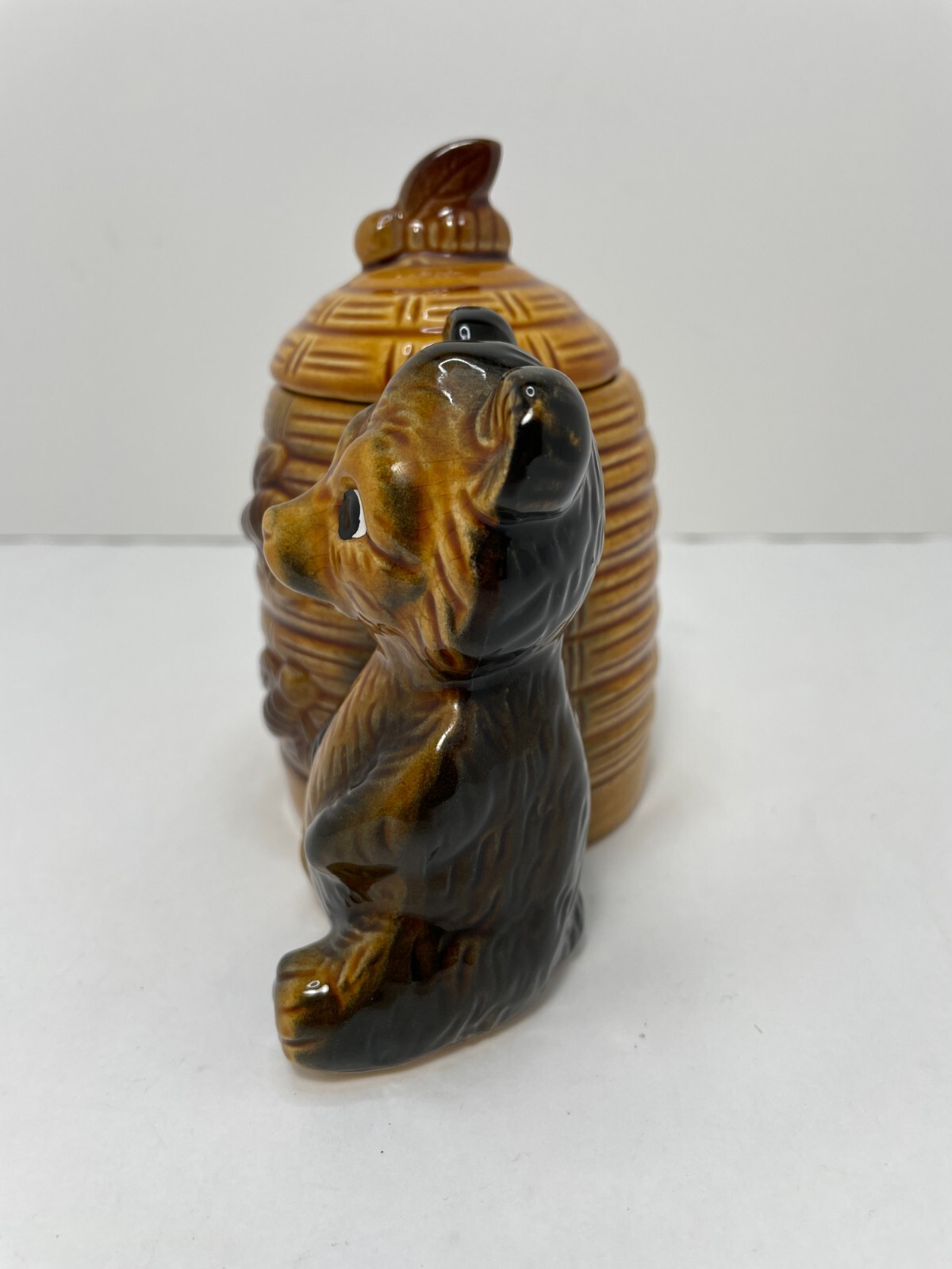 Vtg Honey Bear Honey Jar Bee Hive Ceramic Honey Serving Jar W/Spoon