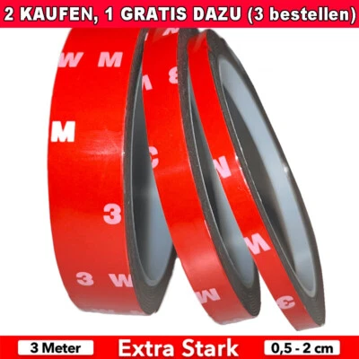 DOPPELSEITIGES KLEBEBAND UNIVERSAL STARK BAND KLEBE 3M Doppelseitiges Klebeband Extra Stark Montageband Montageklebeband Universal
