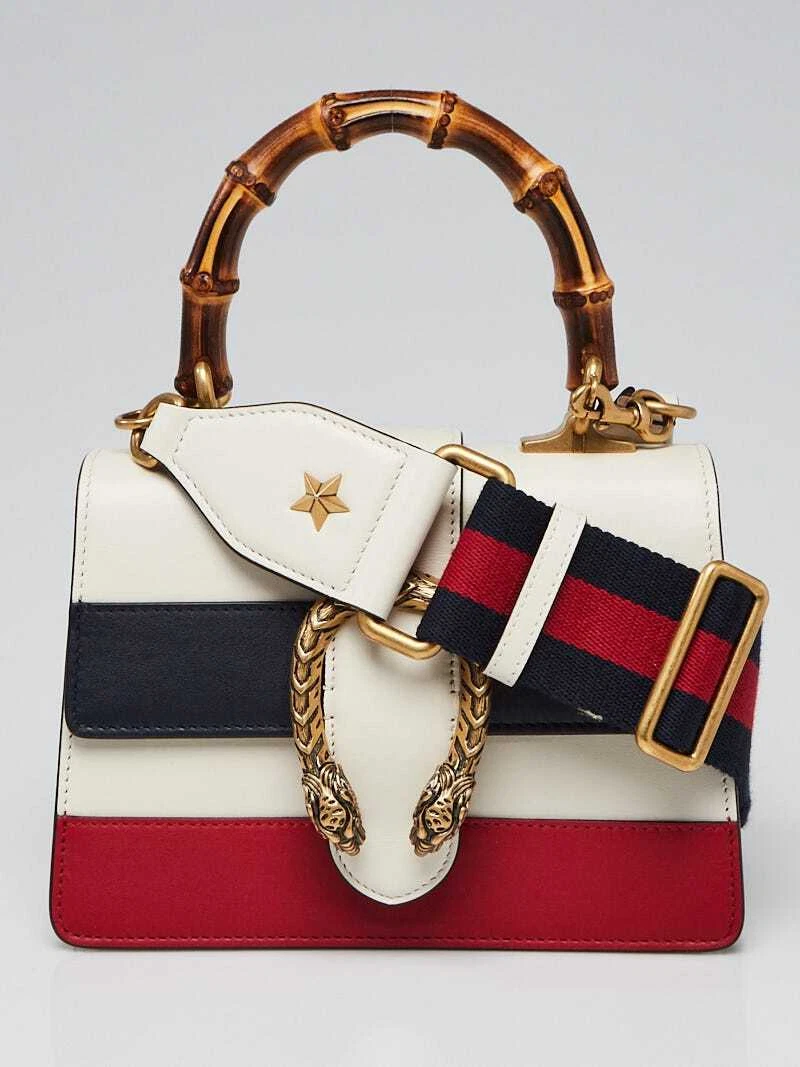Gucci White Blue Red Striped Leather Dionysus XS Top Handle Bag eBay