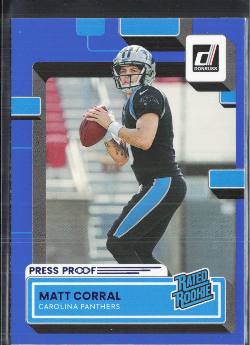 2022 Donruss #302 Matt Corral Blue Press Proof Rated Rookie Panthers RC