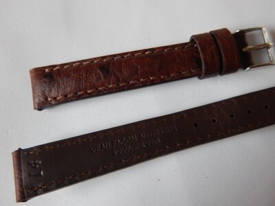 Bracelet Montre Cuir Veau Façon Autruche 21 Mm - Marron Gold - Neuf Fabriqué En France