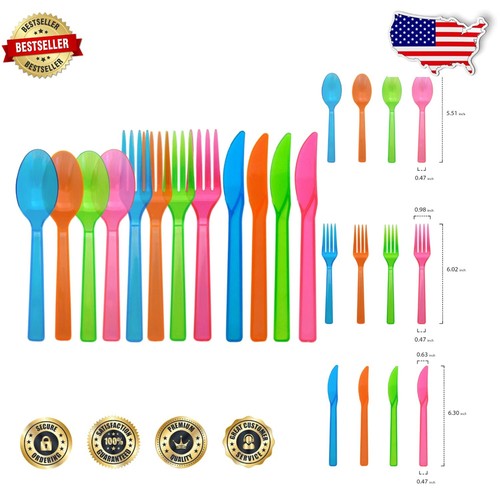 Fluorescent Plastic Cutlery Pack - Perfect for Bright Events and Picnics