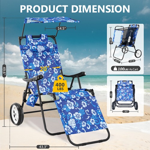 SLSY Folding Beach Cart Chairs with 8‘/10'' Wheels 2 in 1 Beach Chair Cart - Picture 9 of 44