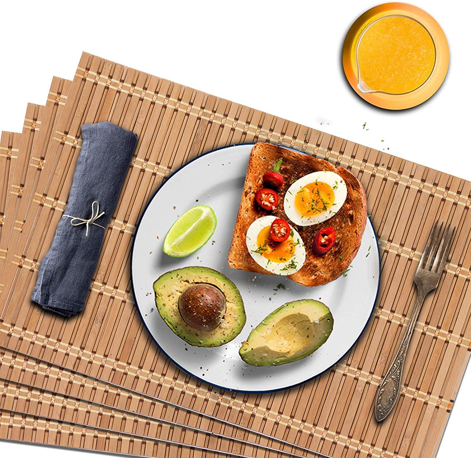 NETEHA Natural Bamboo Placemat4 Pack Set of Wooden Square Placemats