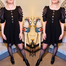 Unique Vintage Dolce & Gabbana Wool and Satin Little Black Dress Size 10