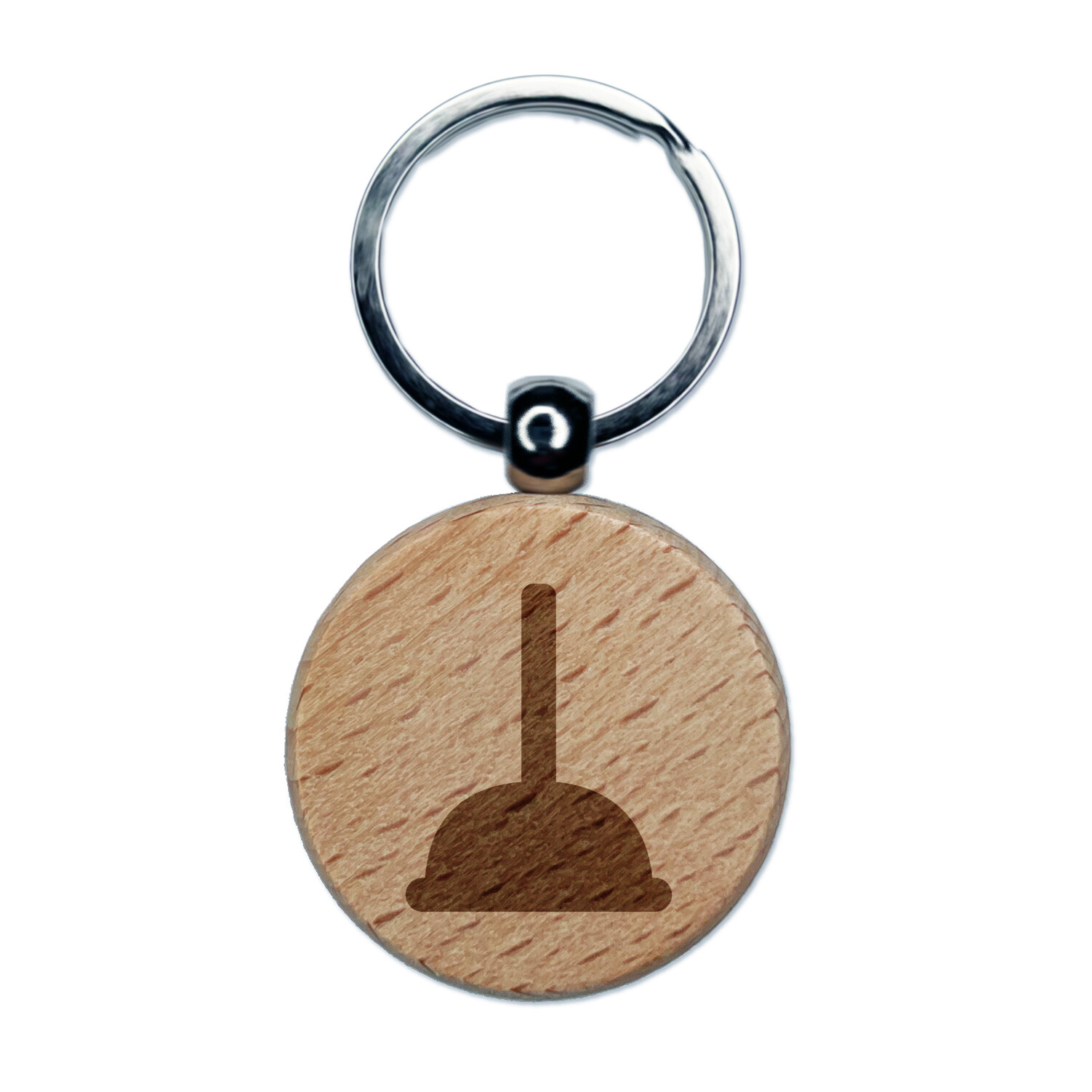 Toilet Plunger Plumbing Icon Solid Engraved Wood Round Keychain Tag Charm