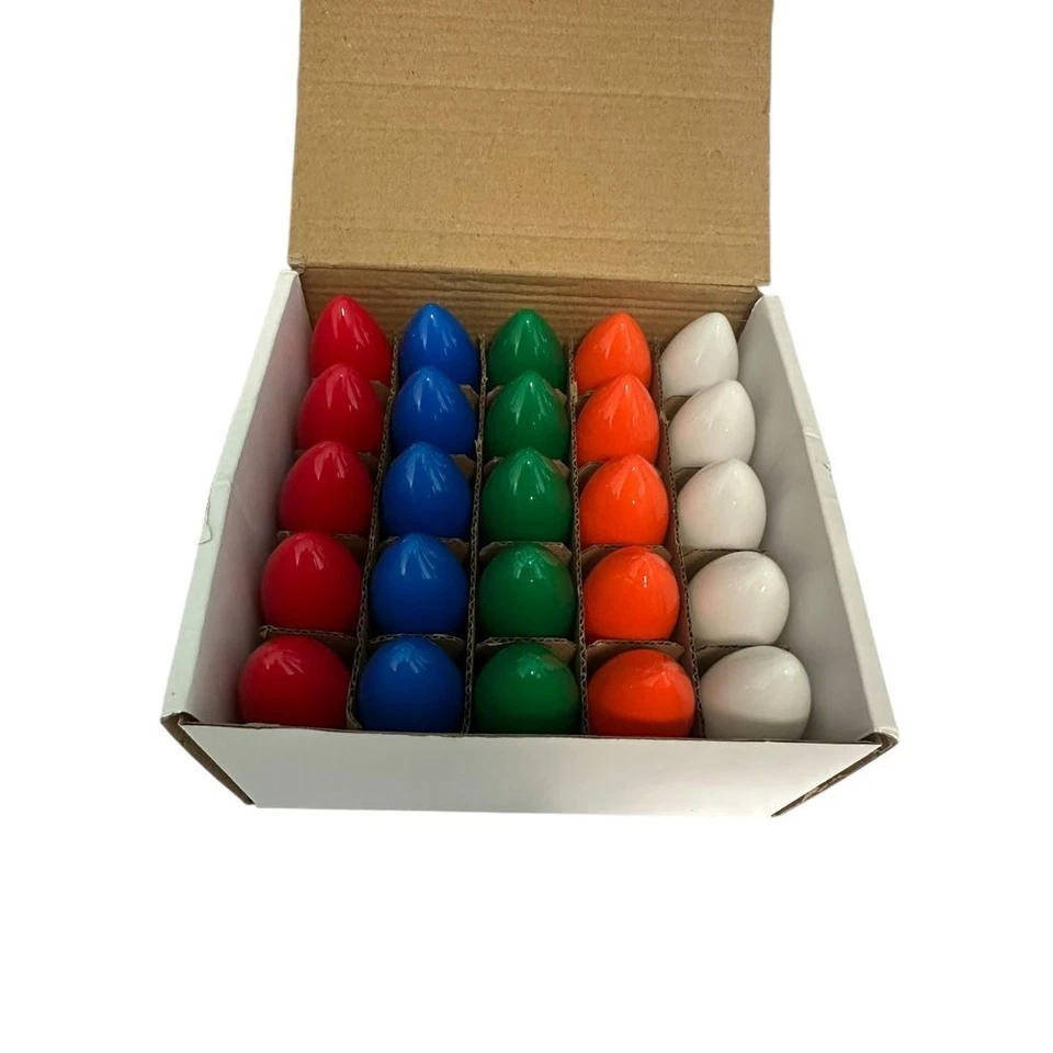 Vintage C7 Christmas Light Bulbs Red Blue Green Orange White Replacement Set Hol - Image 2 of 4