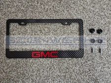 GMC Red CF Printed Pattern Black Aluminum License Plate Frame