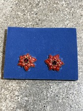 Avon Poinsettia Earrings Pierced Rhinestone 2004 1/2  Across