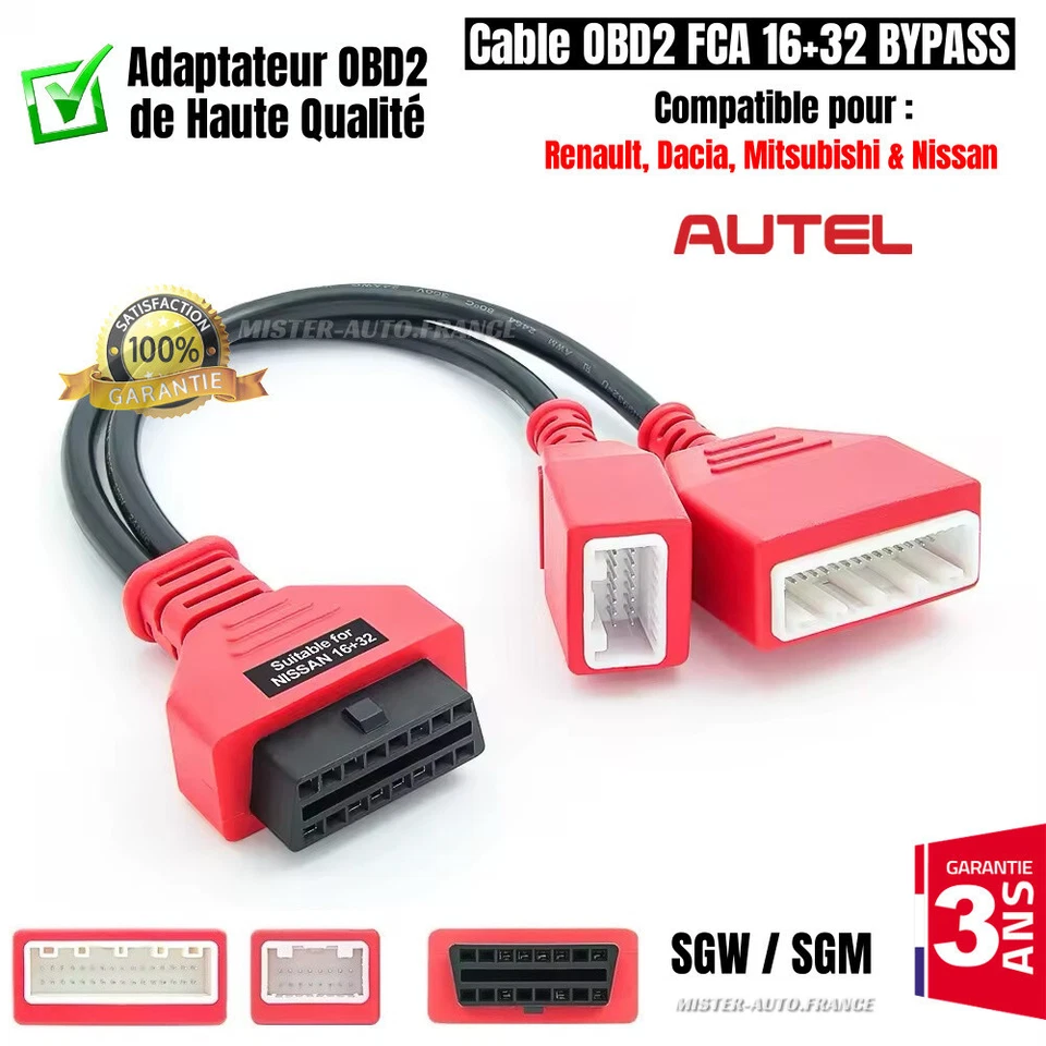 CABLE OBD2 PASSERELLE RENAULT NISSAN 16+32 ✅GATEWAY CLIO 5 MEGANE 5 SGW BYPASS - Photo 2/4