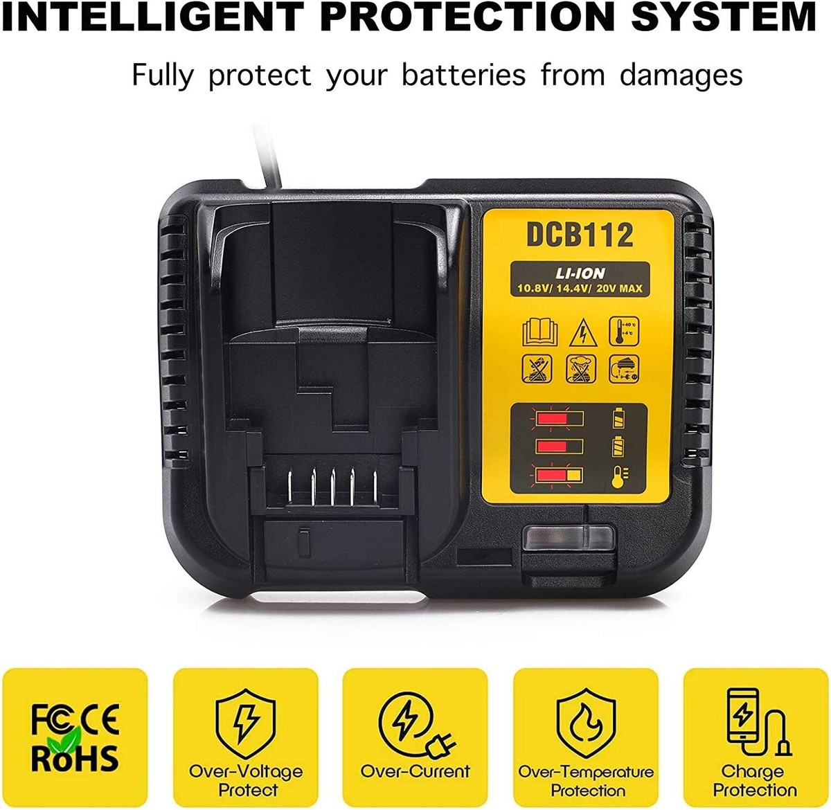 Qbmel Rapid Charger For DeWalt 12V-20V MAX Lithium Batteries - Replacement For DCB112, Fast Charging - View #6