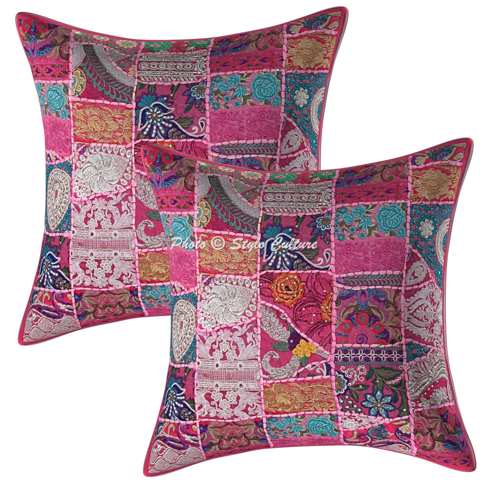 Scatter Cushion Covers Pink 60x60 Patchwork Cotton 24x24 Abstract Throw Pillows