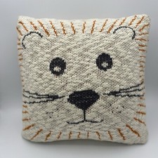 Lion Face Cotton Knit Pillow 12 Inch Square Zipper Closure Pillow Insert Decor