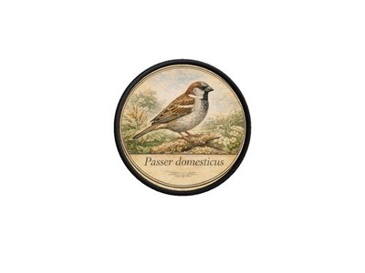 Patch Aufnäher bedruckt Rand bestickt Hausspatz Passer domesticus