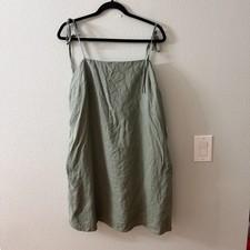 Quince 100% Linen Shift Mini Dress Womens LARGE Green Pockets
