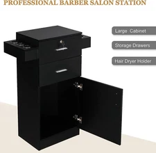 Salon Beauty Styling Station Barber Cart Storage Cabinet W/6 Hair Dryer Holders