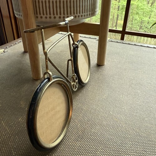 Vtg MCM Double Rd Picture Frame Shaped Like Bronze Bicycle (Opening 2 7/8"ea) - Picture 3 of 10