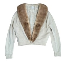 Bernhard Altmann Mink Fur Collar Cashmere Sweater Silk Lace Lining L Cream 1950s