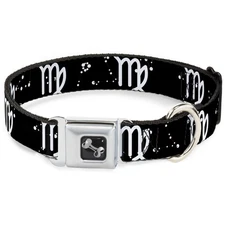 Dog Collar Bone Zodiac Virgo Symbol/Constellations Black/White WIDE-Large 20-31"