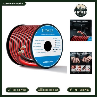 18 Gauge/18 AWG Copper Clad Aluminum 2 Conductor Red Black Electrical Wire 100FT