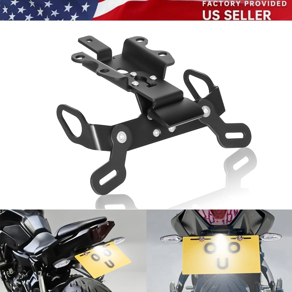 Verstelbare Motor Nummerplaat Houder Voor MT-07/FZ-07 2013-2023 Motorfiets Kentekenplaathouder Spatbord Eliminator Registratie Beugel Met Led (Color : MT with MT-07 Signal