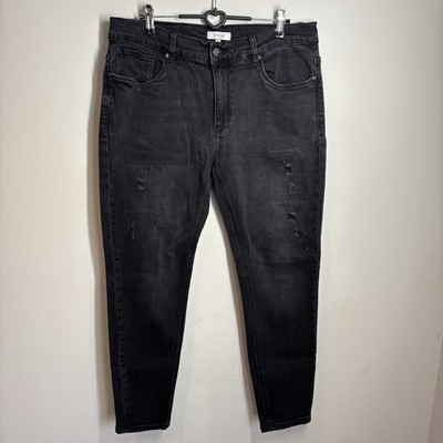 Arne Mens Distressed Slim Fit Jeans W32S Casual Zip Fly Black