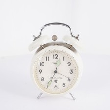 DDR Ruhla Wecker Duoclock mechanisch Blech weiß OVP Glockenwecker