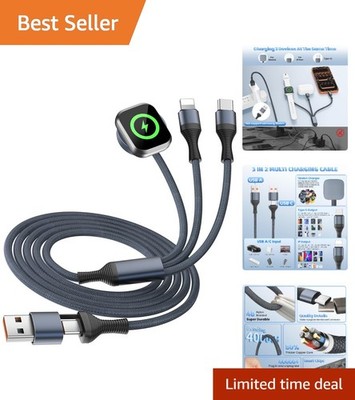 Tangle-Free 4FT Multi Charging Cable for iWatch & iPhone - Travel Essential