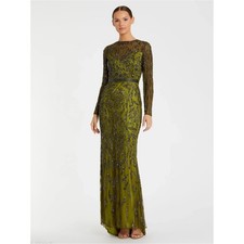 Mac Duggal 5124 Green Long Sleeve Beaded Evening Gown Size 18 NWT