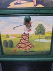 Small golf two drawer sit around, stand man and woman golfer green in color — photo 4