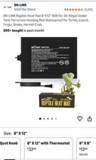 BN-LINK Reptile Heat Pad 8"X12" 16W for 30-40gal Under Tank Heating Mat