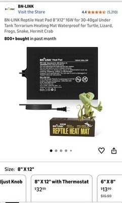 BN-LINK Reptile Heat Pad 8''X12'' 16W for 30-40gal Under Tank Heating Mat