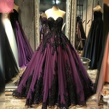 Tulle Black Lace Applique Beading Strapless Evening Prom Dresses Bridal Gowns